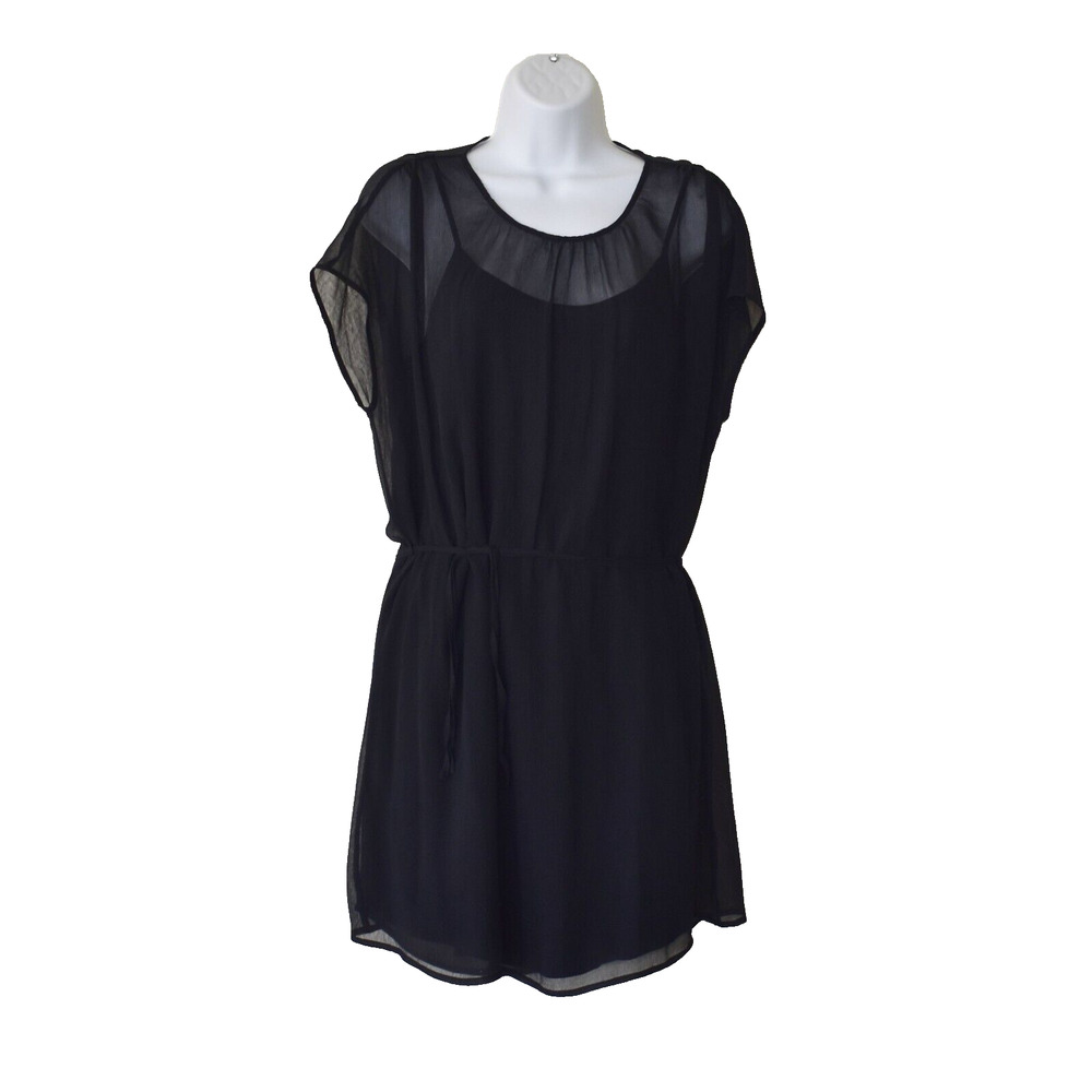 A8 NEW JAMES PERSE STANDARD Black Silk Viscose Liner Sash Tie Mini Dress Sz 1/S